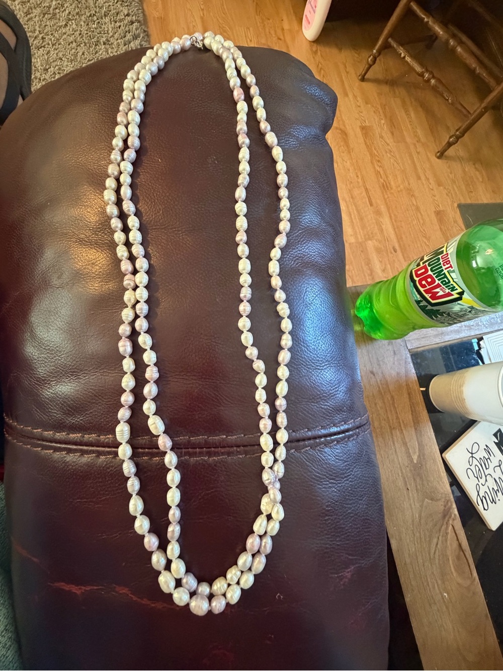 Freshwater Pearl Double-Strand Necklace Ivory and Light Pink 60” long 925 clasp